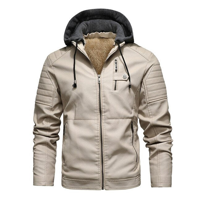 Mens Leather Jacket Sustainable Hooded Style