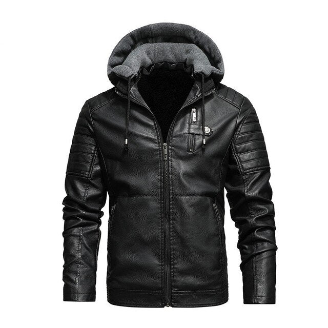 Mens Leather Jacket Sustainable Hooded Style