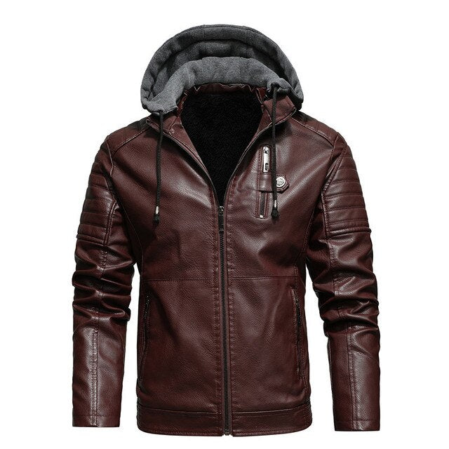 Mens Leather Jacket Sustainable Hooded Style - BritishMode