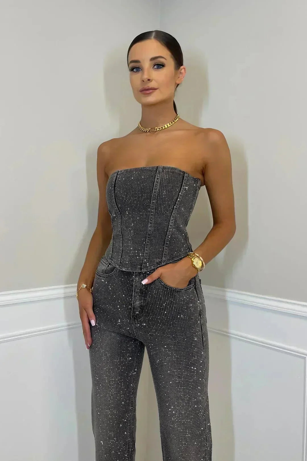 Womens Strapless Jumpsuit Relaxed Fit