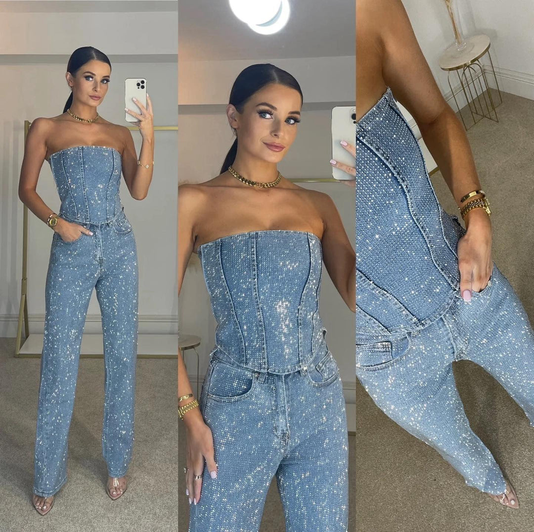 Womens Strapless Jumpsuit Relaxed Fit