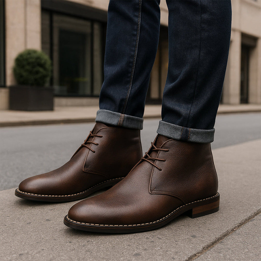 Mens Leather Lace-Up Ankle Boots Street Style