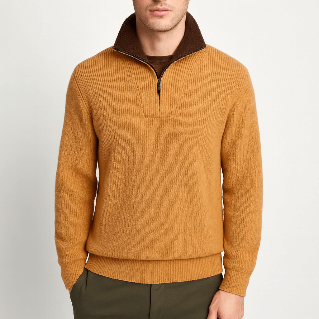 Unisex Quarter-Zip Sweater with Thermal Fabric - BritishMode