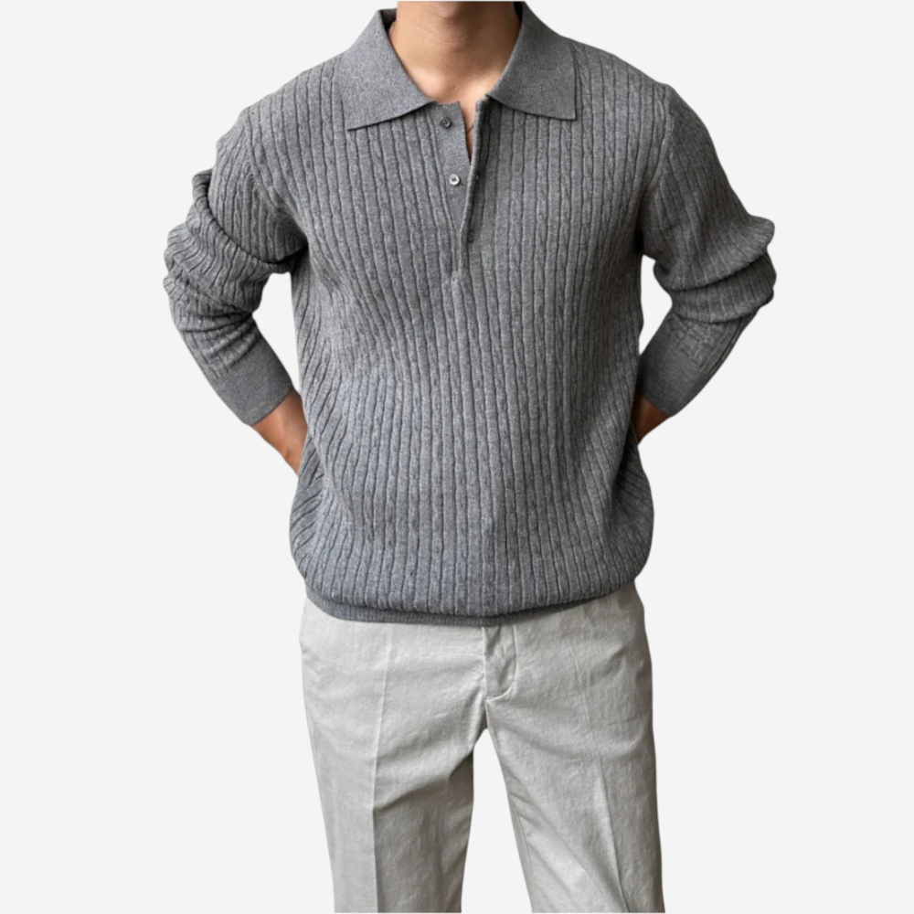 Mens Cable Knit Polo Sweater Classic Fit - BritishMode