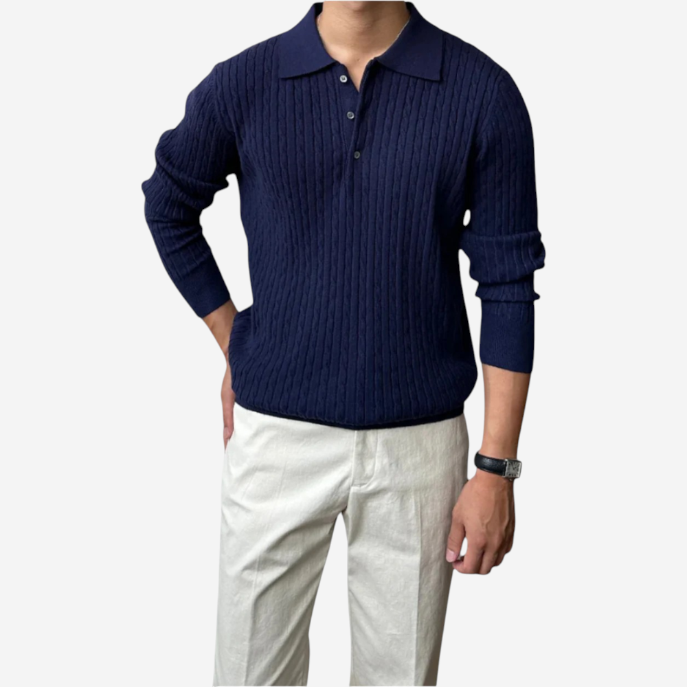 Mens Cable Knit Polo Sweater Classic Fit