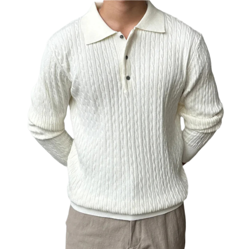 Mens Cable Knit Polo Sweater Classic Fit