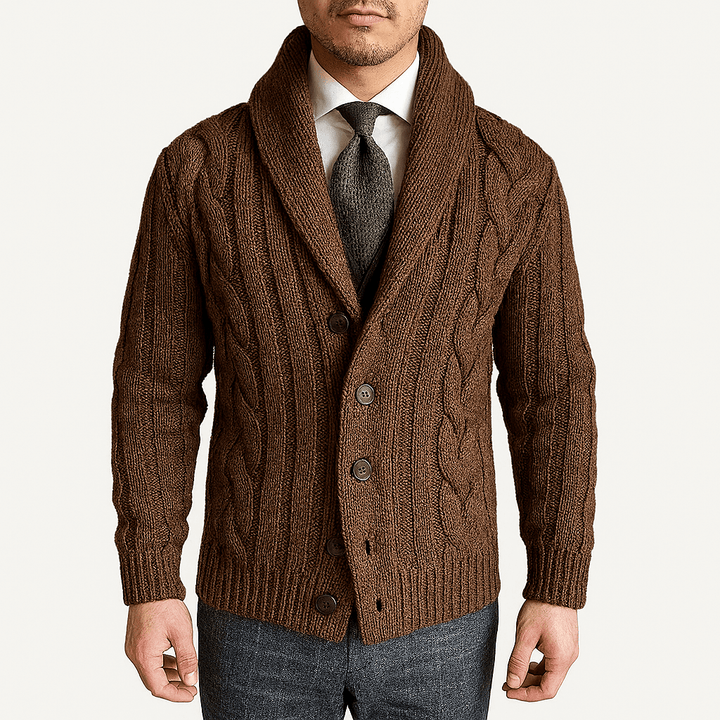 Womens Cable Knit Shawl Collar Cardigan Sweater - BritishMode