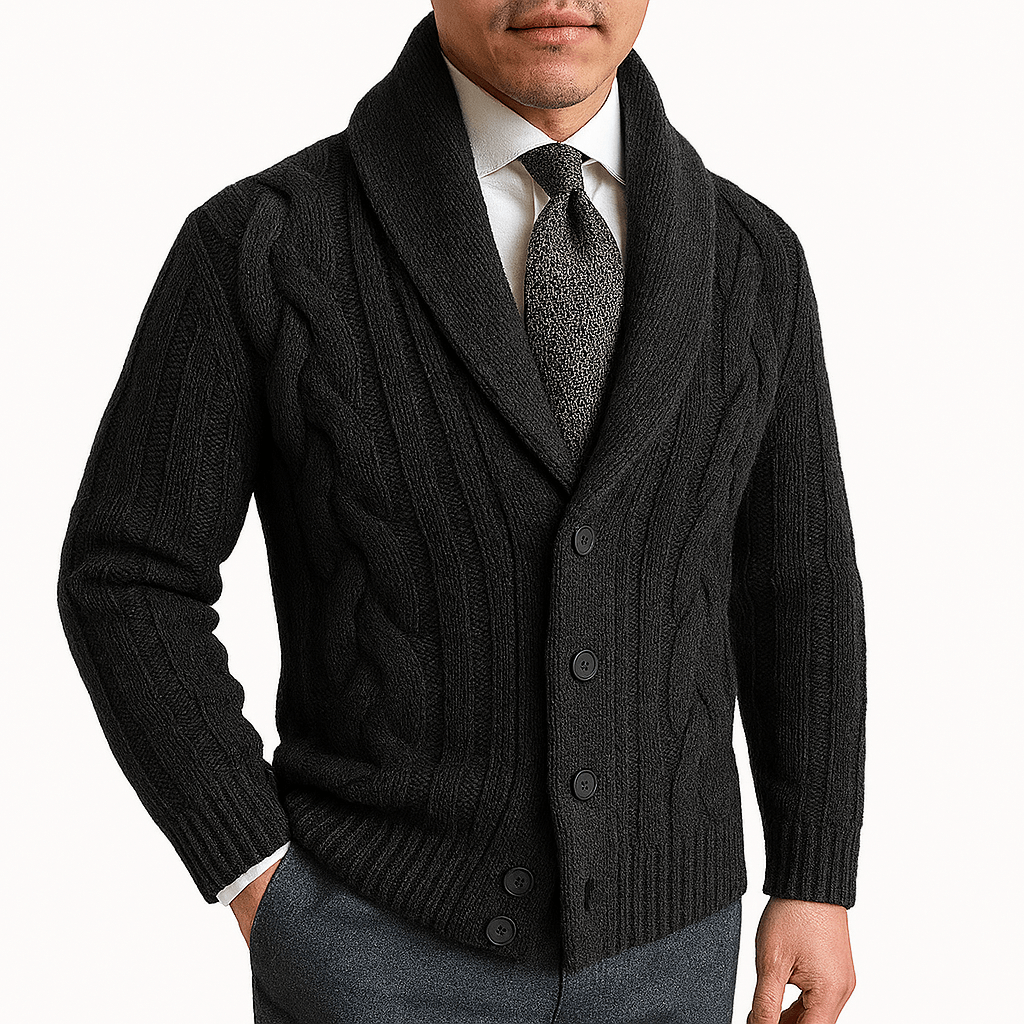 Womens Cable Knit Shawl Collar Cardigan Sweater
