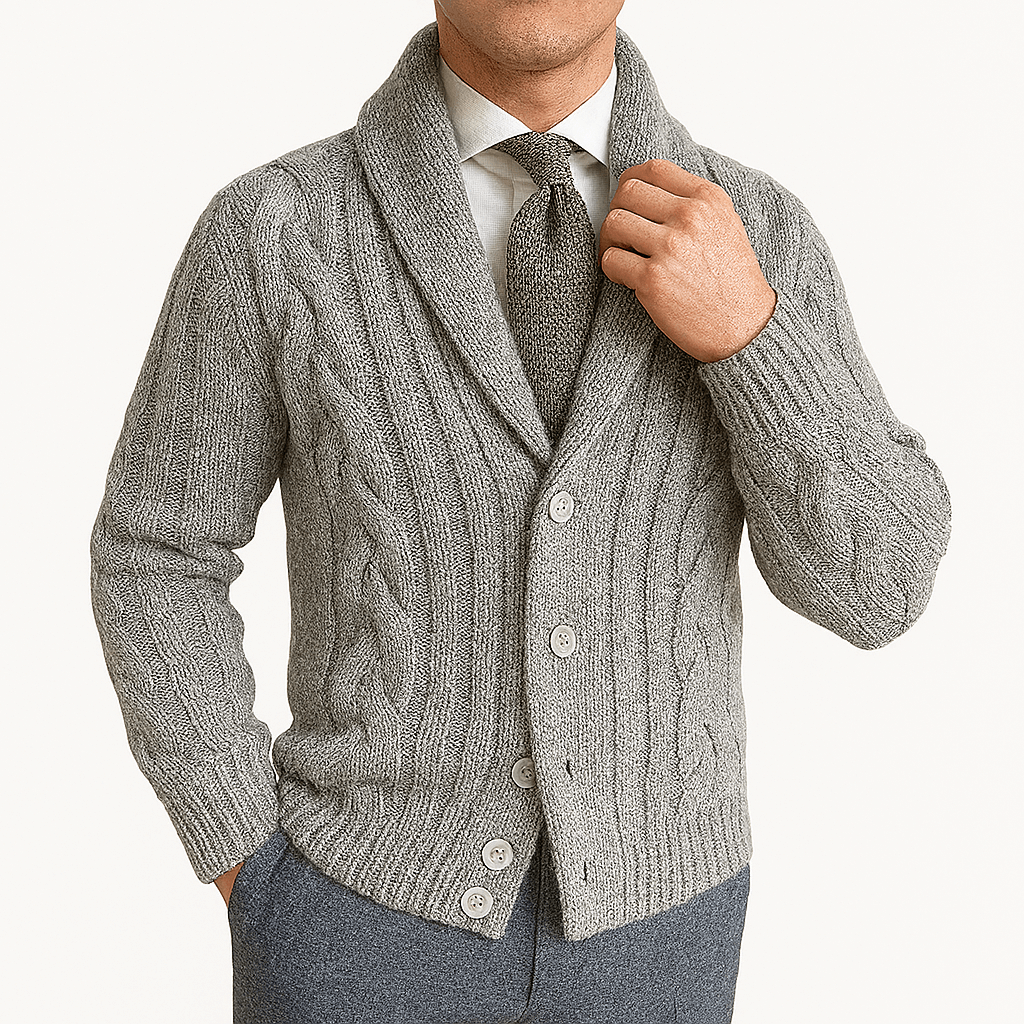 Womens Cable Knit Shawl Collar Cardigan Sweater