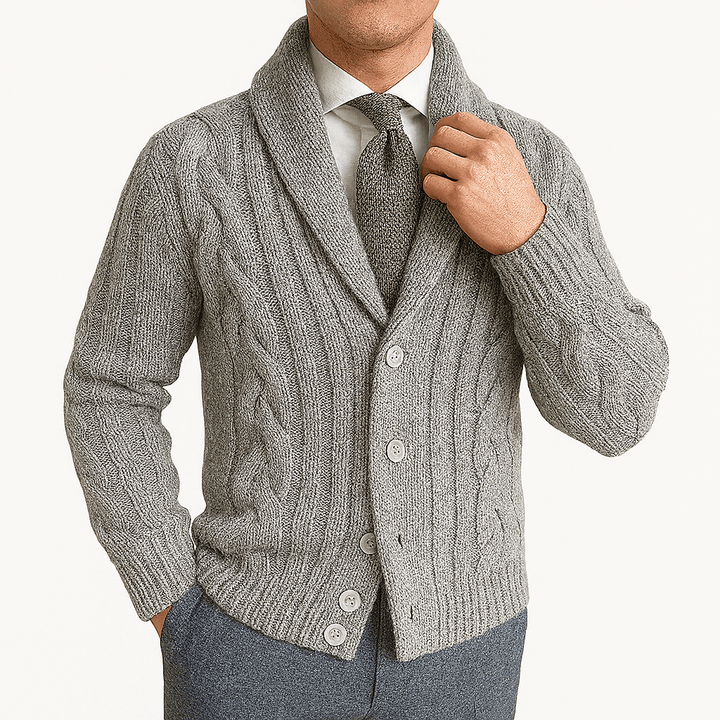 Womens Cable Knit Shawl Collar Cardigan Sweater