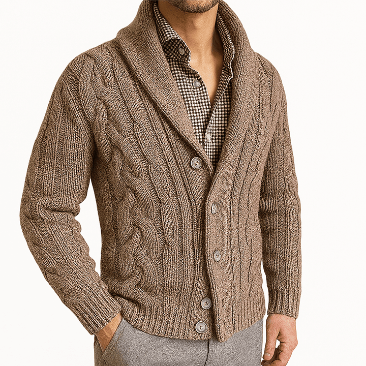 Womens Cable Knit Shawl Collar Cardigan Sweater