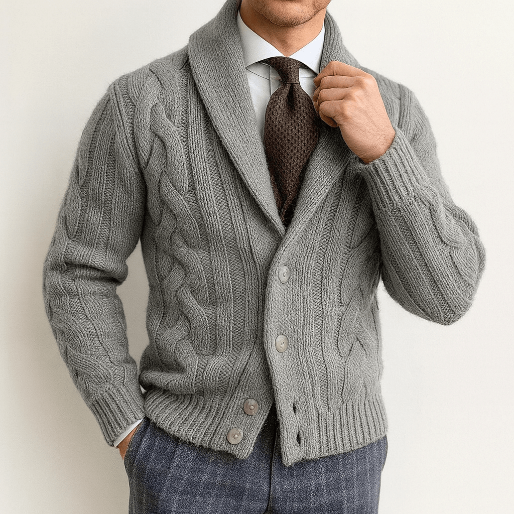Womens Cable-Knit Cardigan with Shawl Collar