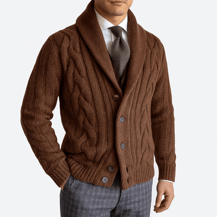 Womens Cable-Knit Cardigan with Shawl Collar