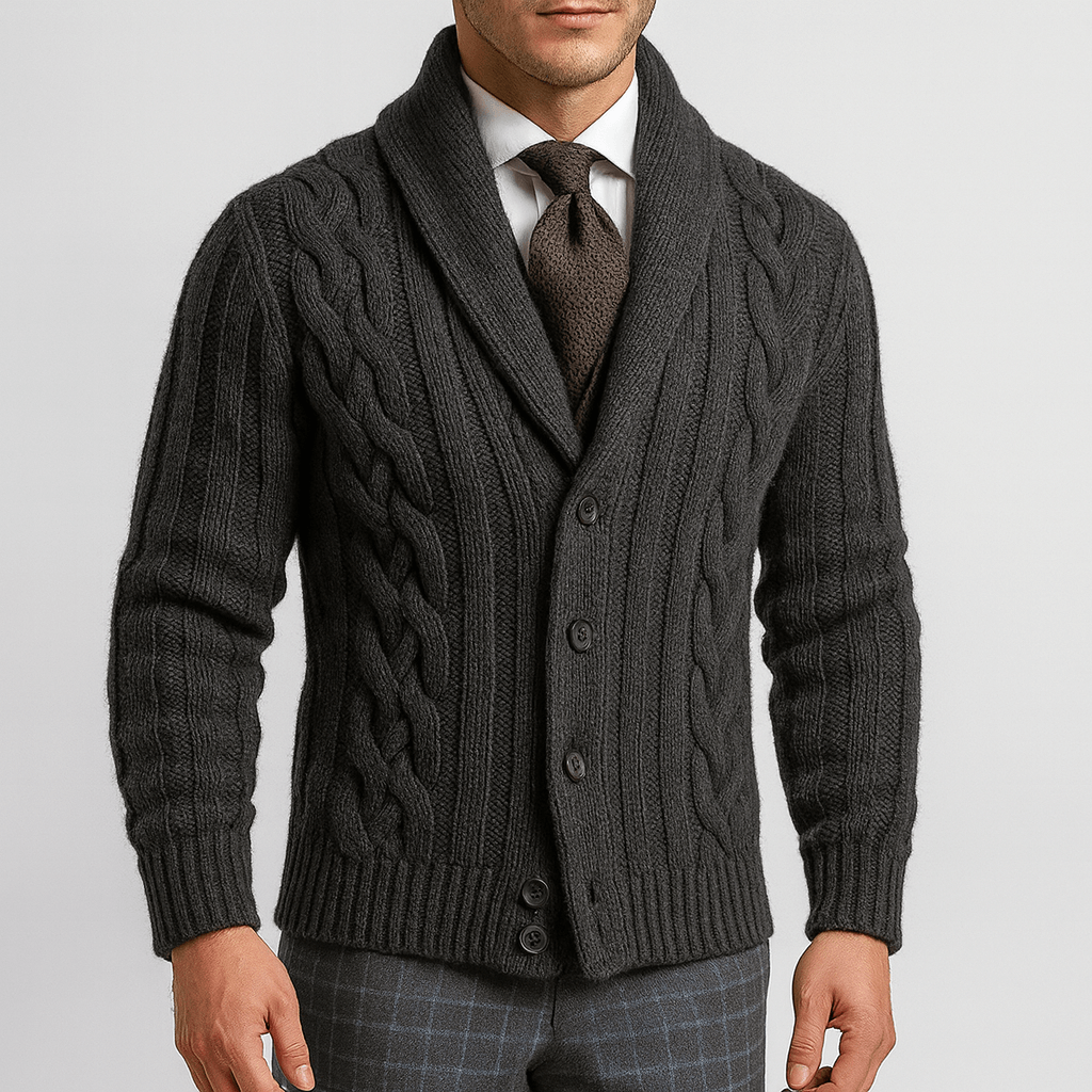 Womens Cable-Knit Cardigan with Shawl Collar