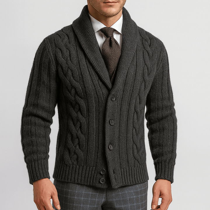 Womens Cable-Knit Cardigan with Shawl Collar