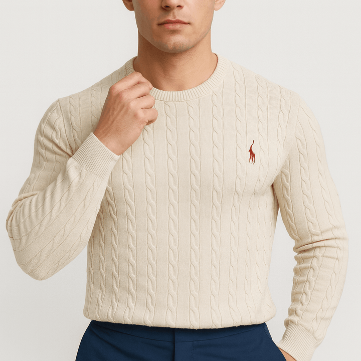 Unisex Cable Knit Sweatshirt Cotton Relaxed Fit - BritishMode
