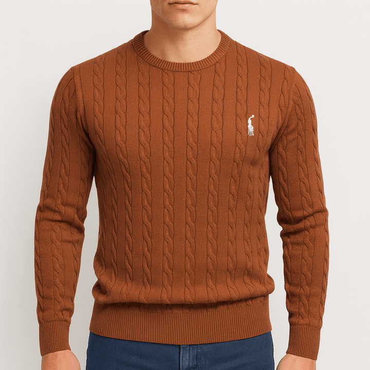 Unisex Cable Knit Sweatshirt Cotton Relaxed Fit