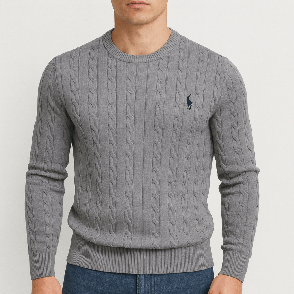 Unisex Cable Knit Sweatshirt Cotton Relaxed Fit