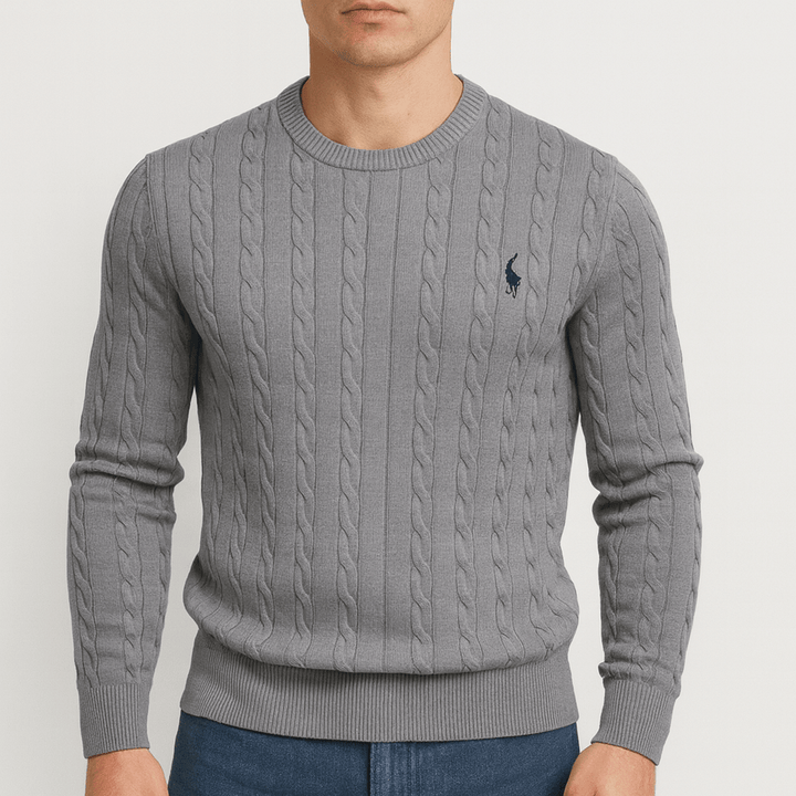 Unisex Cable Knit Sweatshirt Cotton Relaxed Fit