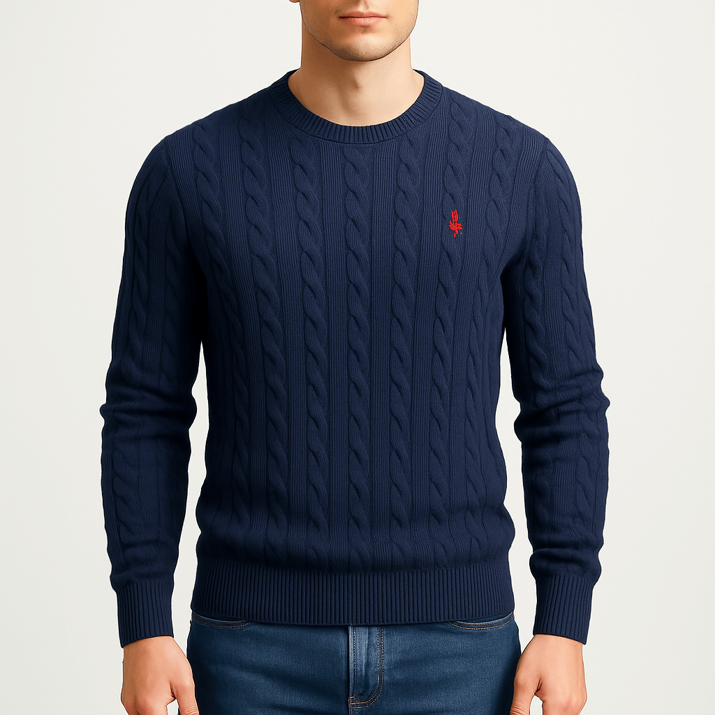 Unisex Cable Knit Sweatshirt Cotton Relaxed Fit