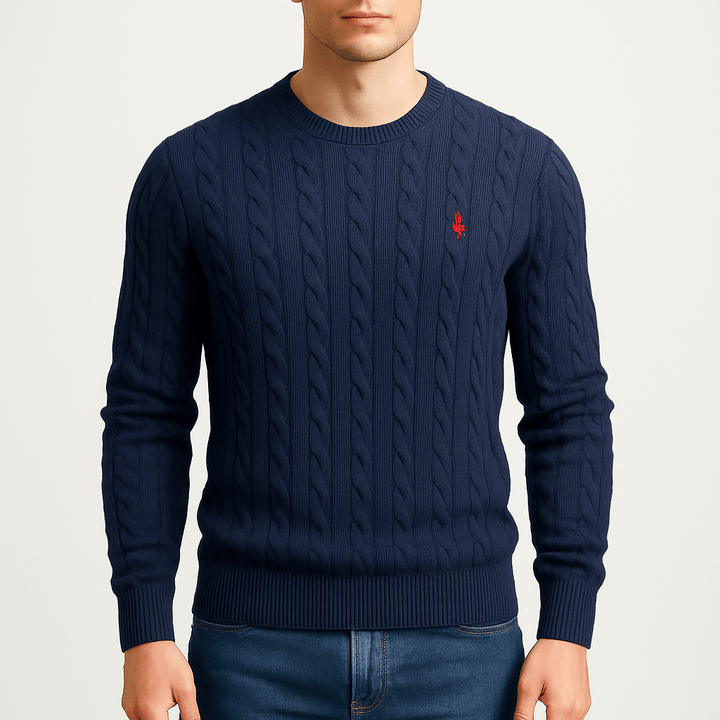 Unisex Cable Knit Sweatshirt Cotton Relaxed Fit