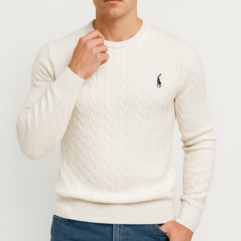 Unisex Cable Knit Sweatshirt Cotton Relaxed Fit