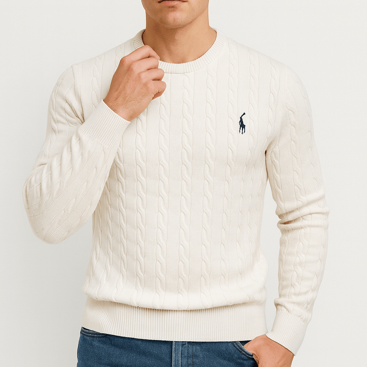 Unisex Cable Knit Sweatshirt Cotton Relaxed Fit