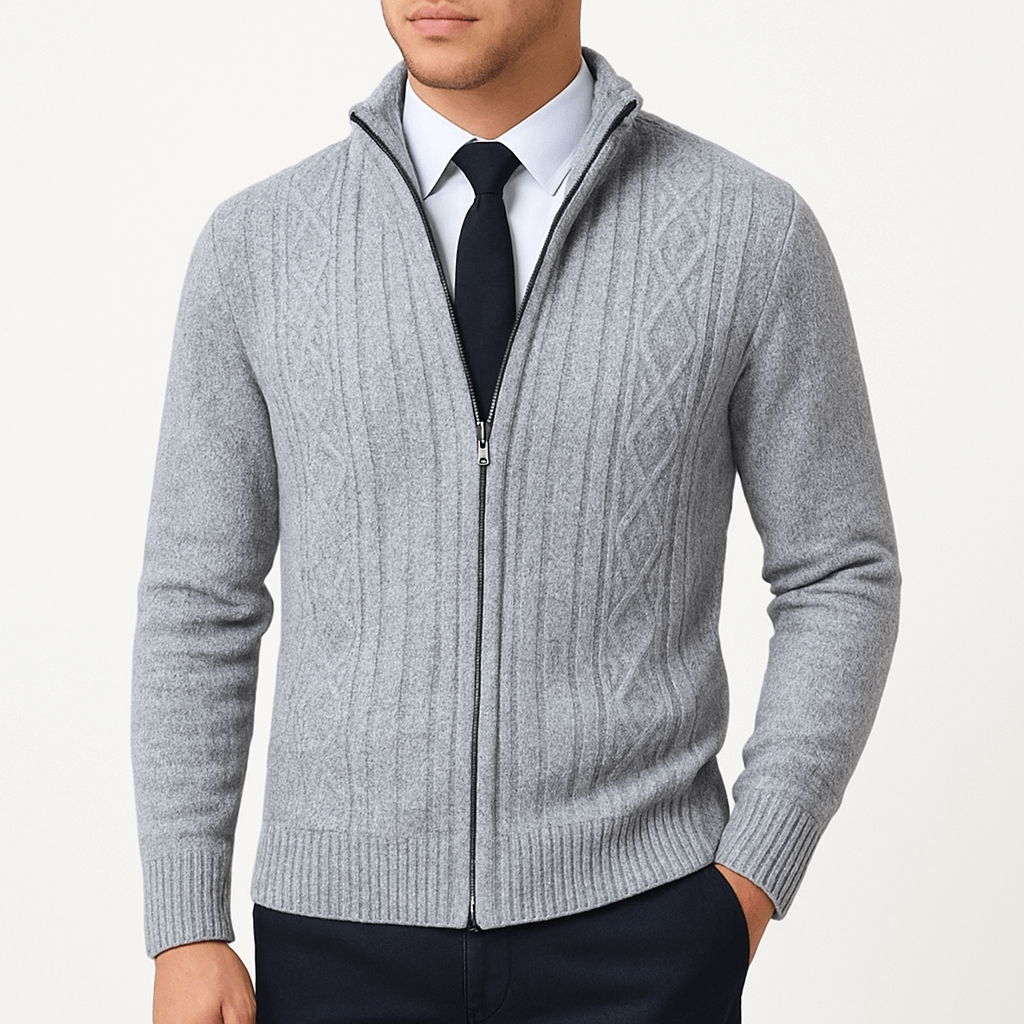 Womens Cable-Knit Zip Cardigan Cotton Relaxed Fit - BritishMode