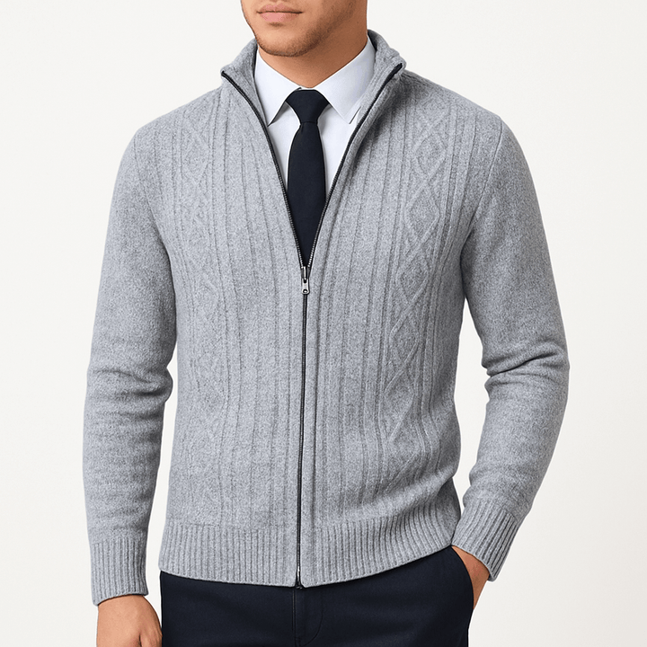 Womens Cable-Knit Zip Cardigan Cotton Relaxed Fit - BritishMode