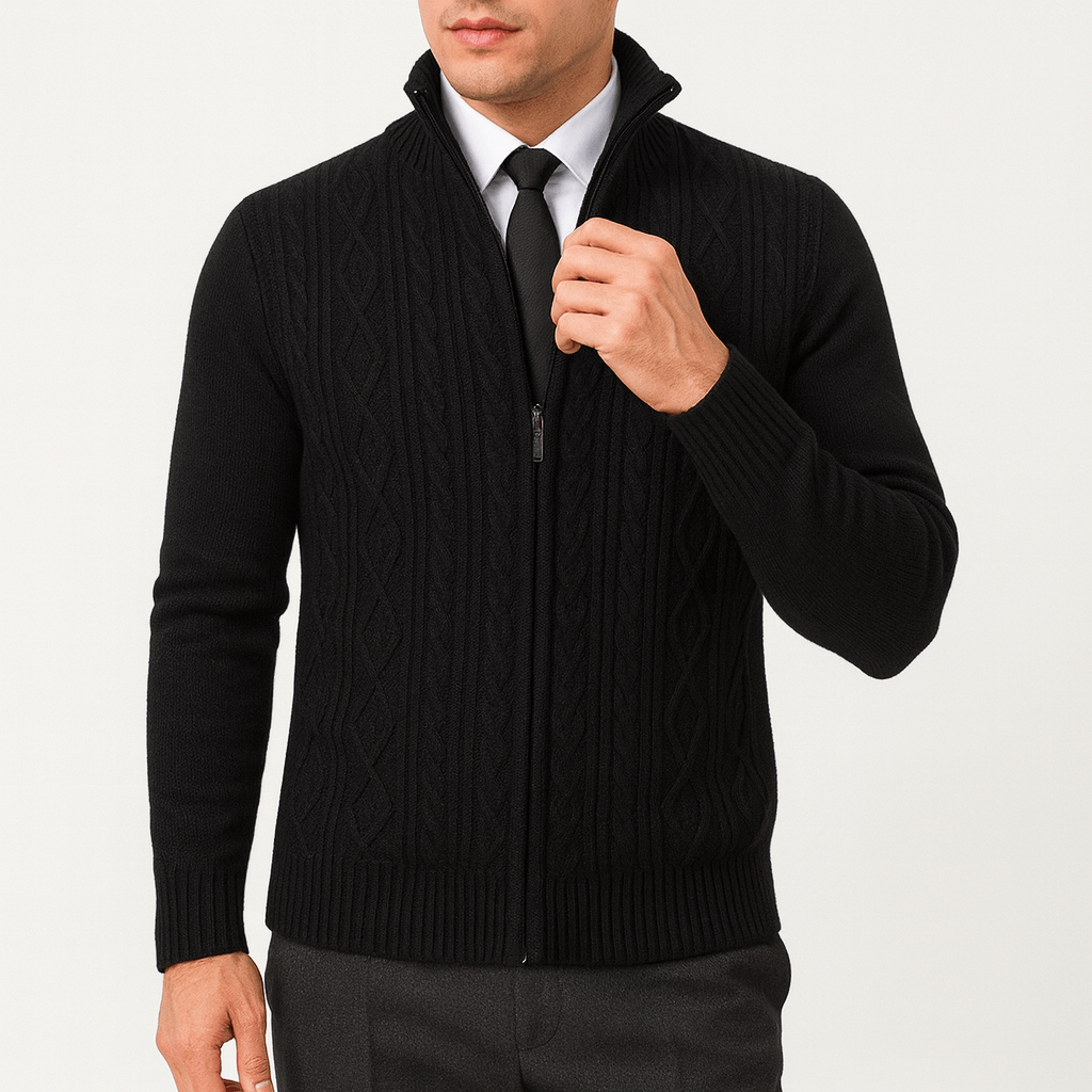 Womens Cable-Knit Zip Cardigan Cotton Relaxed Fit