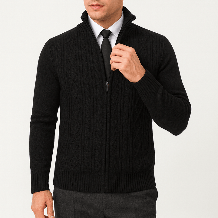 Womens Cable-Knit Zip Cardigan Cotton Relaxed Fit