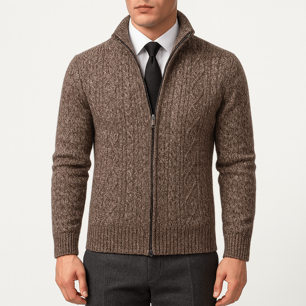 Womens Cable-Knit Zip Cardigan Cotton Relaxed Fit