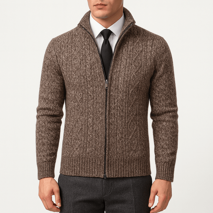 Womens Cable-Knit Zip Cardigan Cotton Relaxed Fit