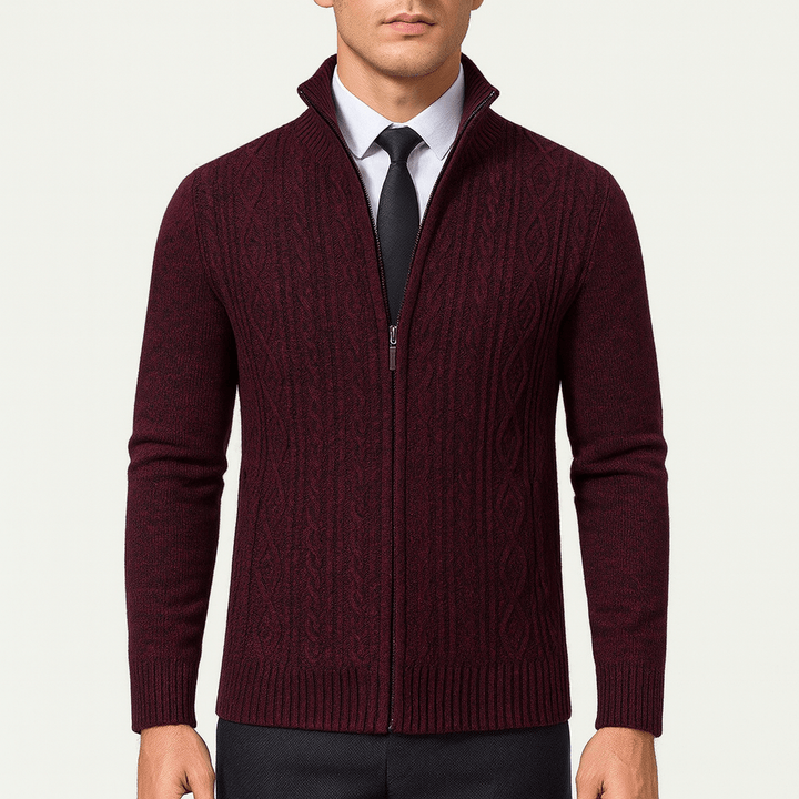 Womens Cable-Knit Zip Cardigan Cotton Relaxed Fit