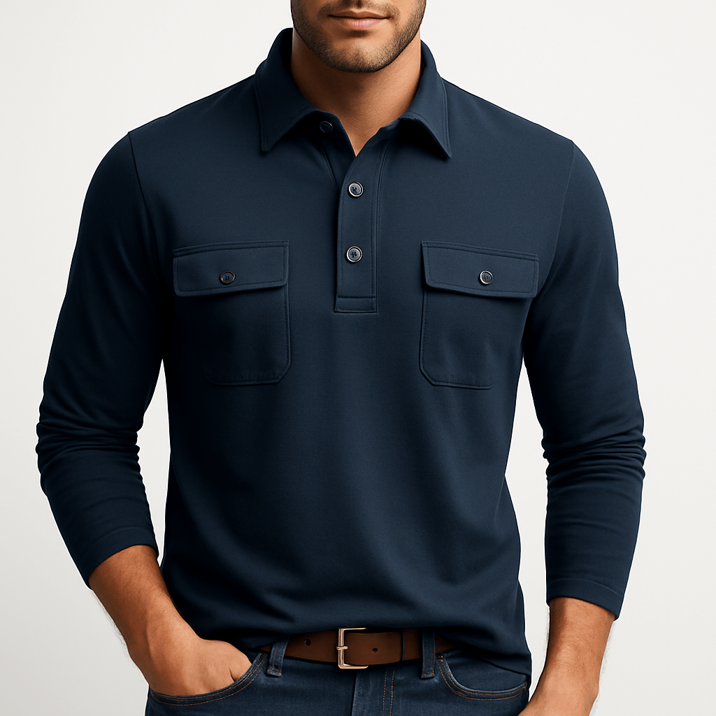 Mens Polo Shirt Cotton Blend Long Sleeve - BritishMode
