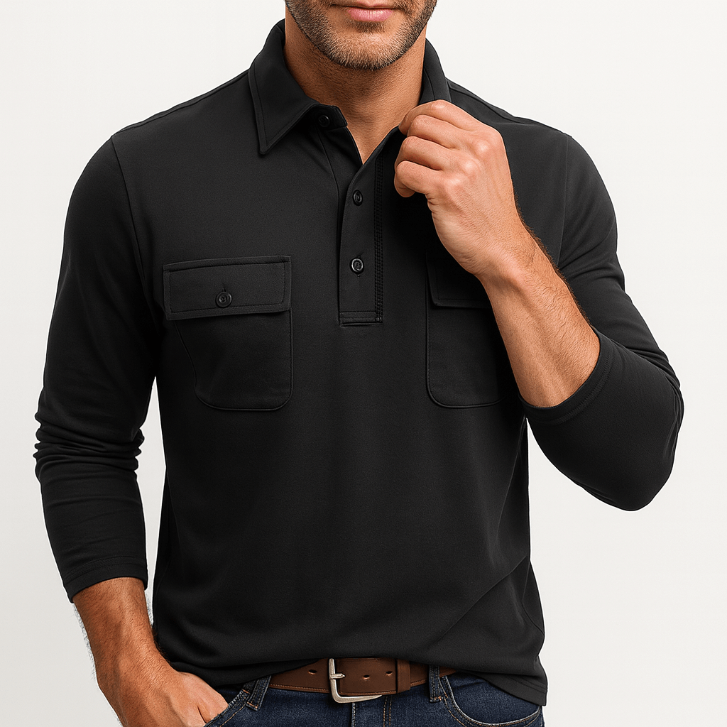 Mens Polo Shirt Cotton Blend Long Sleeve