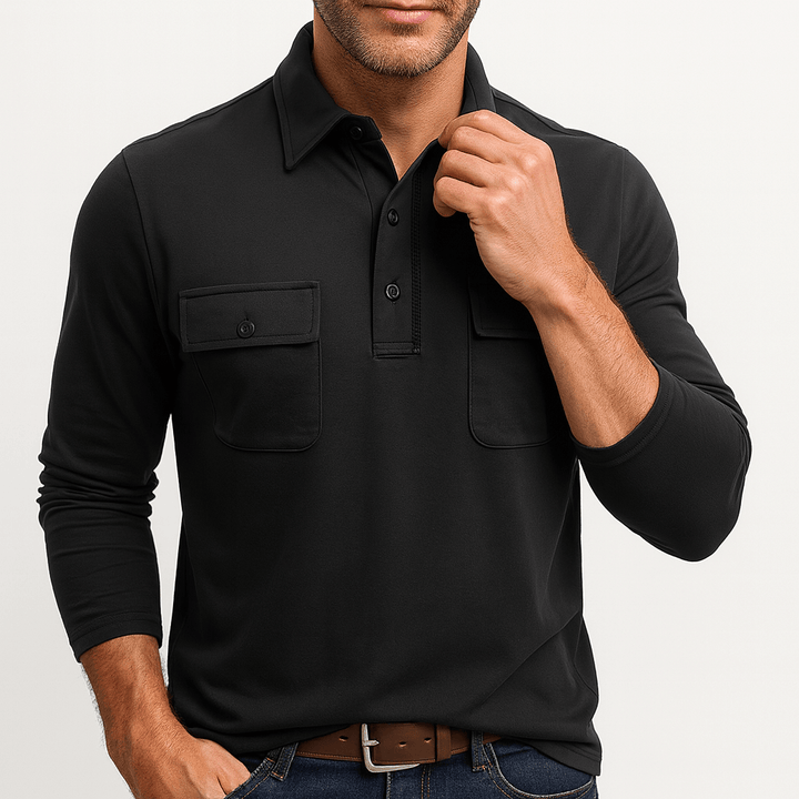 Mens Polo Shirt Cotton Blend Long Sleeve