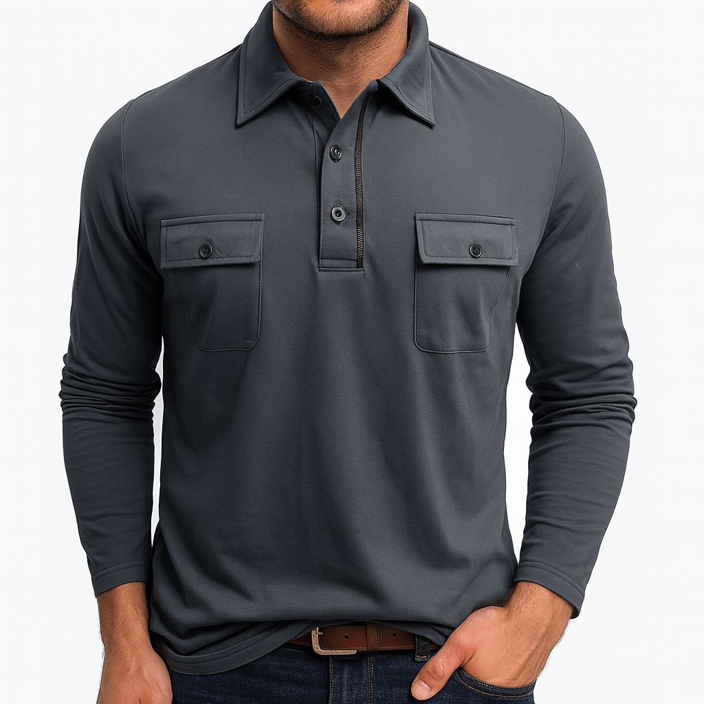 Mens Polo Shirt Cotton Blend Long Sleeve