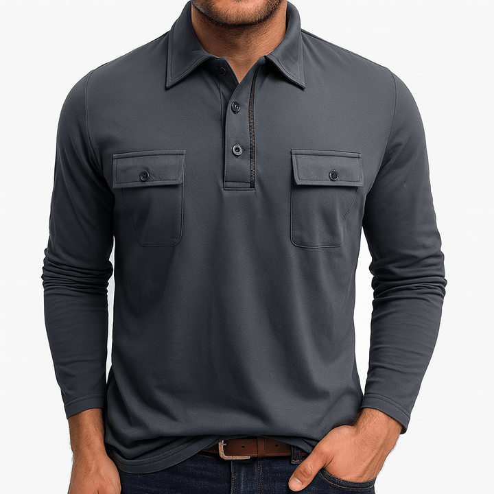 Mens Polo Shirt Cotton Blend Long Sleeve