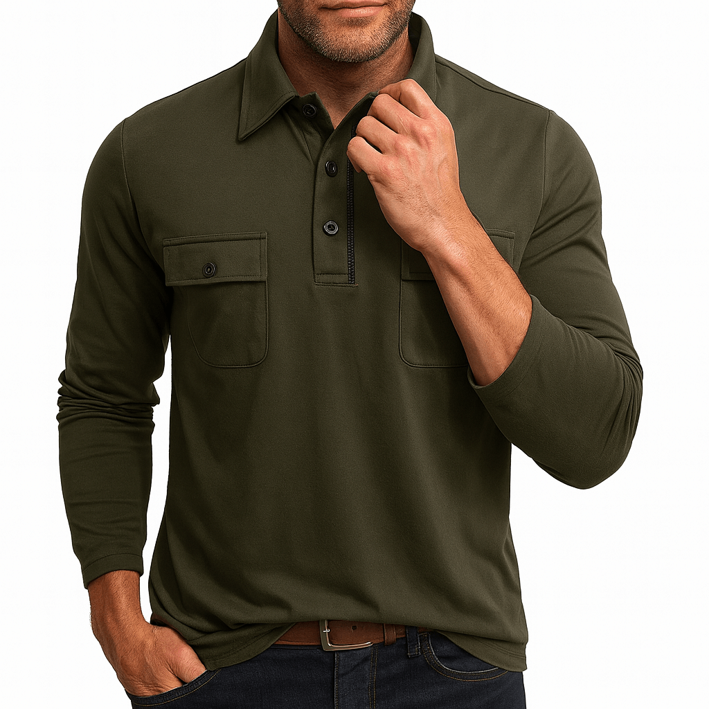 Mens Polo Shirt Cotton Blend Long Sleeve