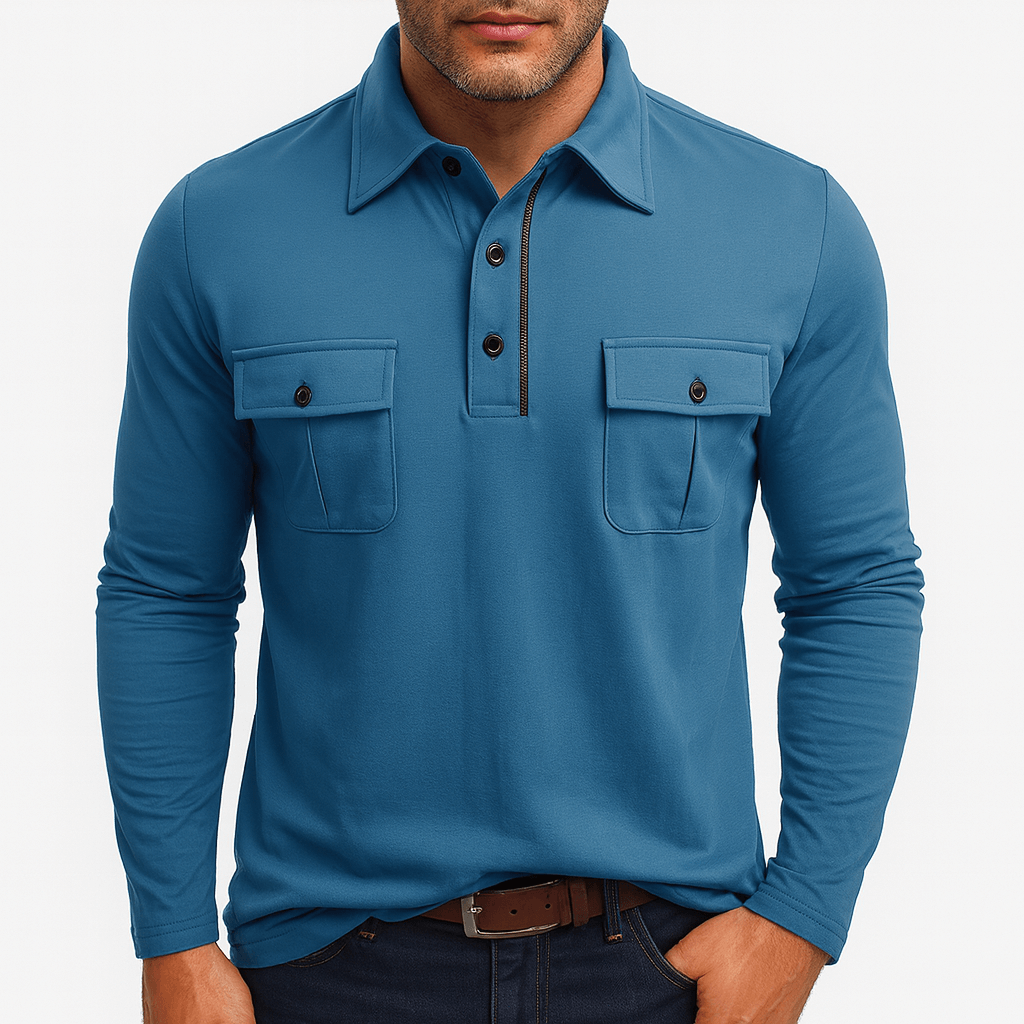 Mens Polo Shirt Cotton Blend Long Sleeve