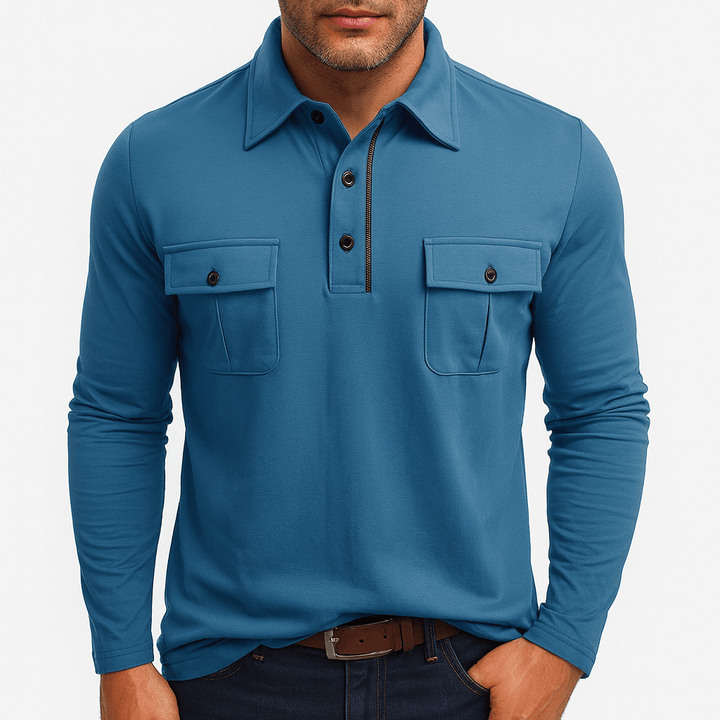 Mens Polo Shirt Cotton Blend Long Sleeve