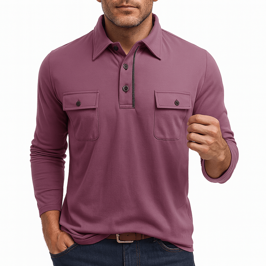 Mens Polo Shirt Cotton Blend Long Sleeve