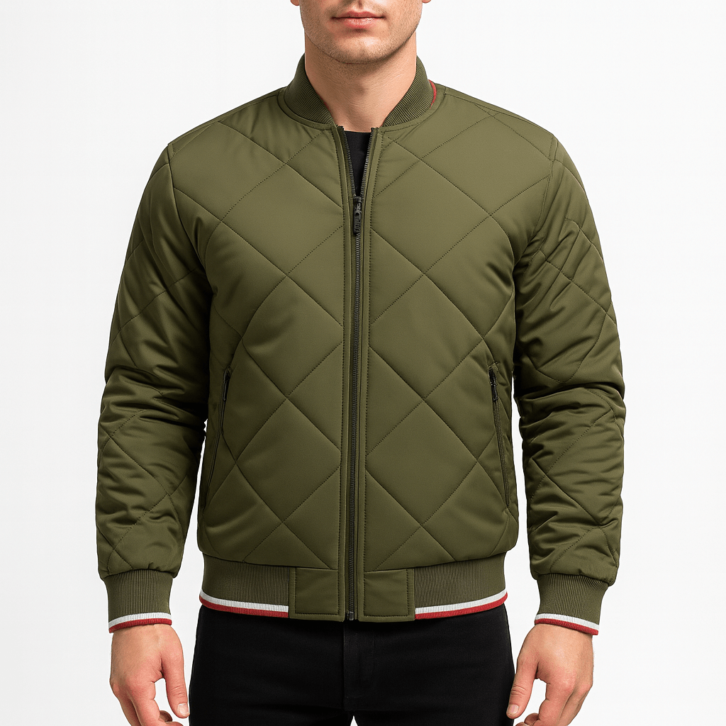 Womens Quilted Bomber Jacket with Diamond Stitching - BritishMode
