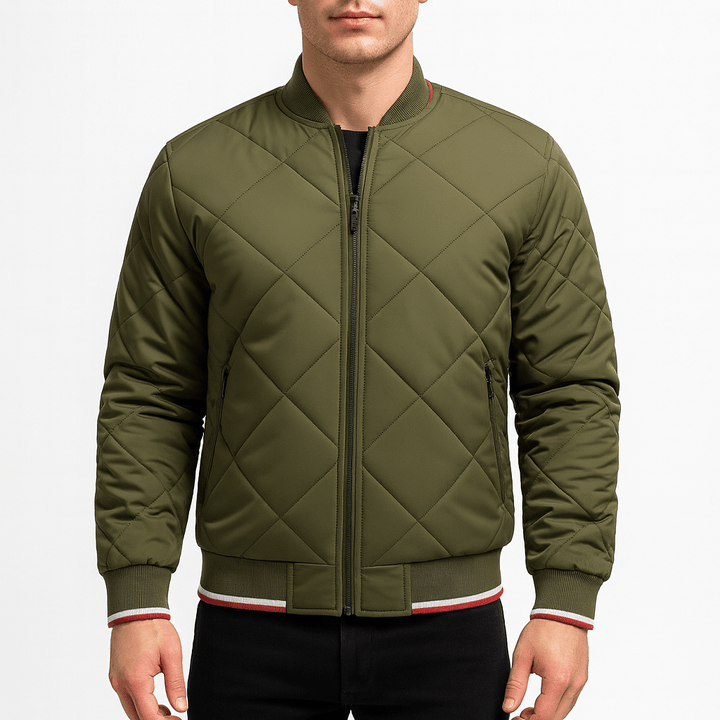 Womens Quilted Bomber Jacket with Diamond Stitching - BritishMode