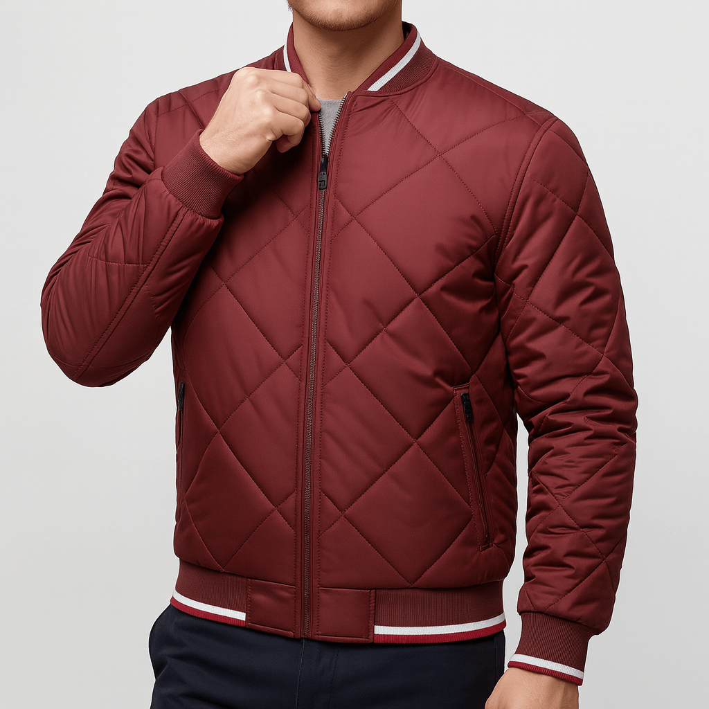 Womens Quilted Bomber Jacket with Diamond Stitching