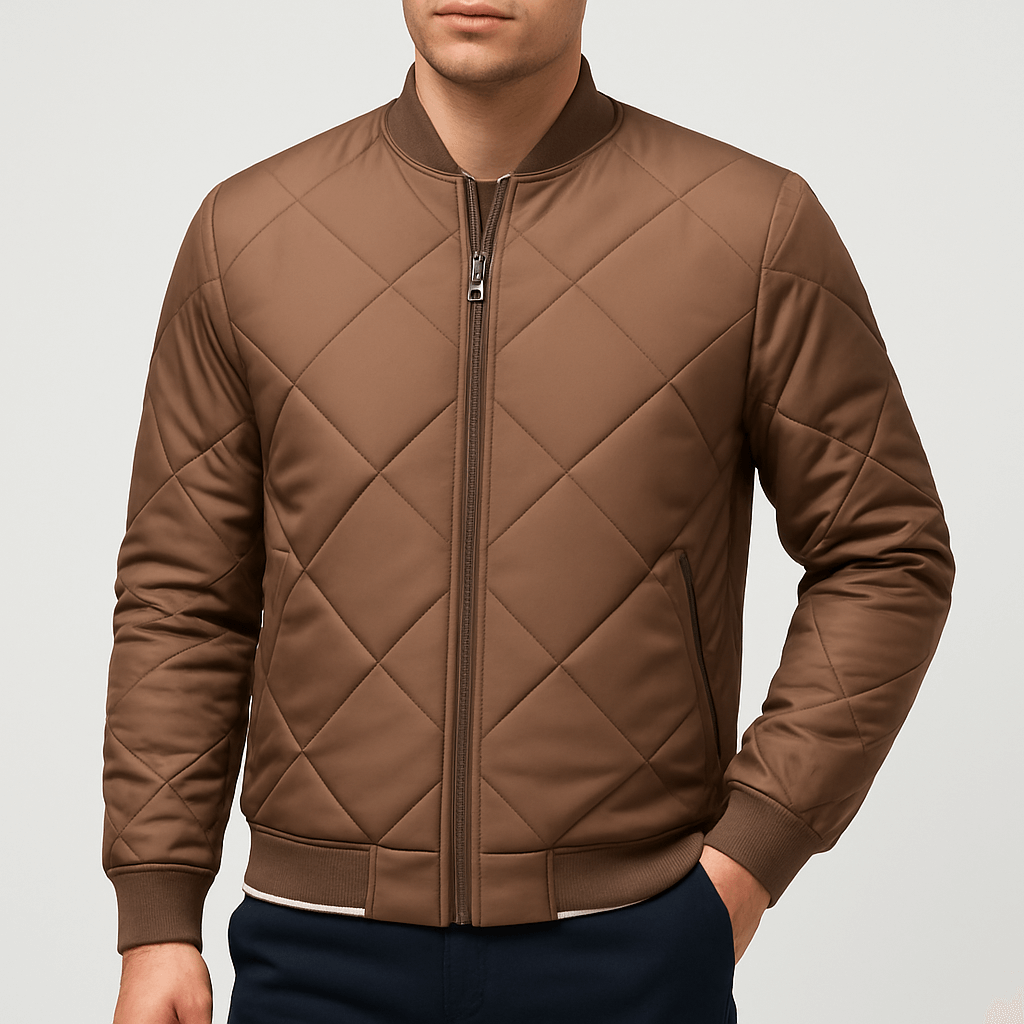 Womens Quilted Bomber Jacket with Diamond Stitching
