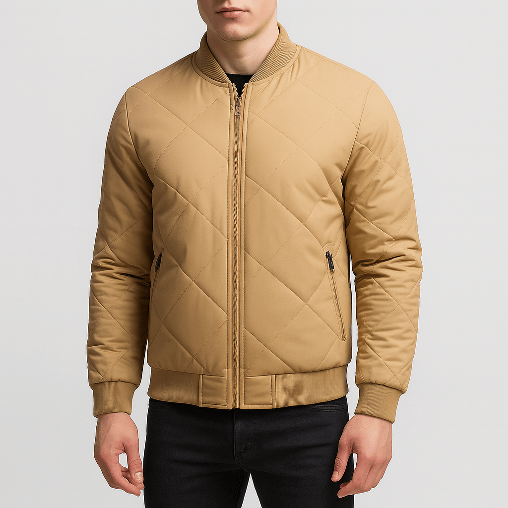 Womens Quilted Bomber Jacket with Diamond Stitching