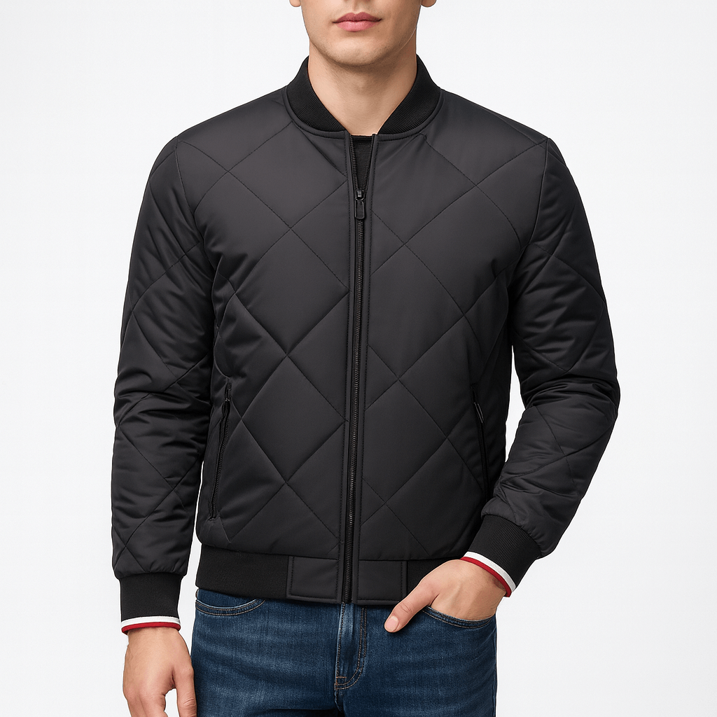 Womens Quilted Bomber Jacket with Diamond Stitching