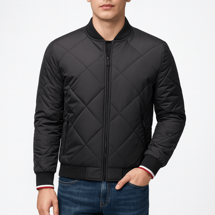 Womens Quilted Bomber Jacket with Diamond Stitching